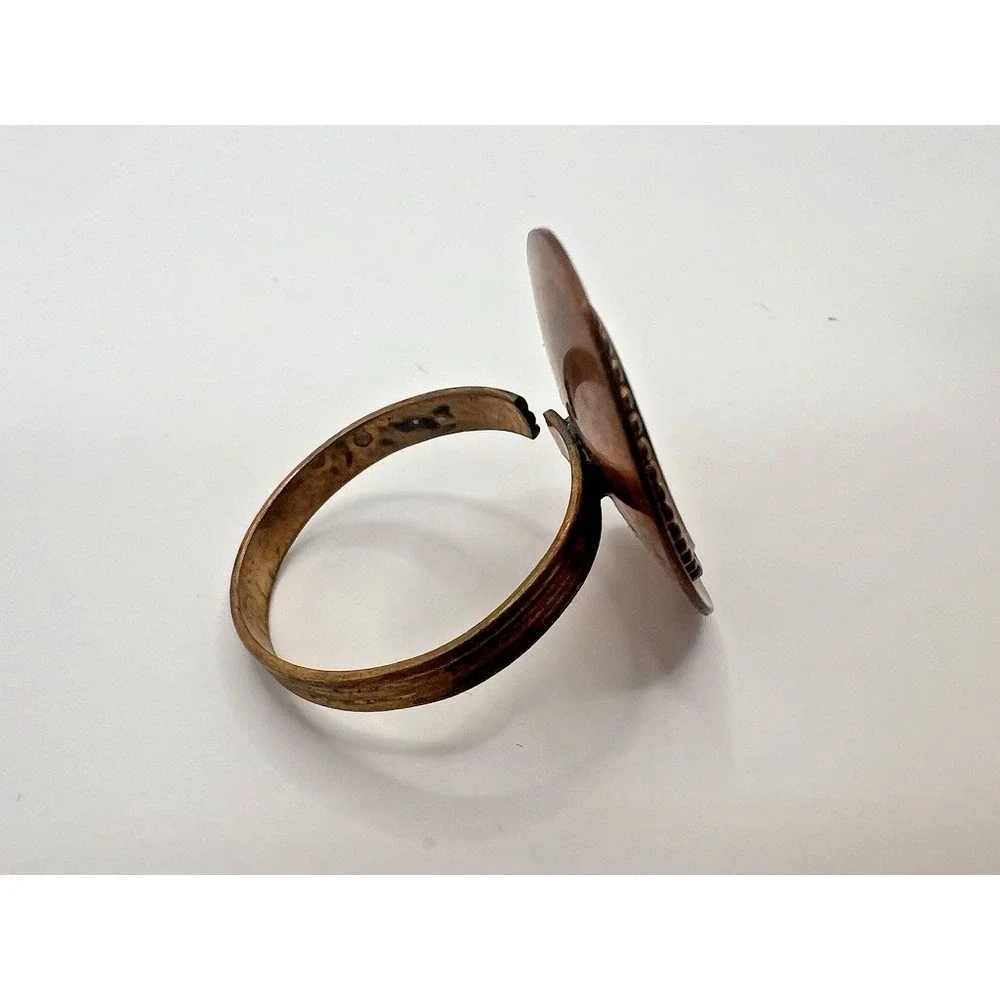 Copper Brass Ring‎ Signet Style Rustic Boho Medieval Adjustable Artisan Earthy